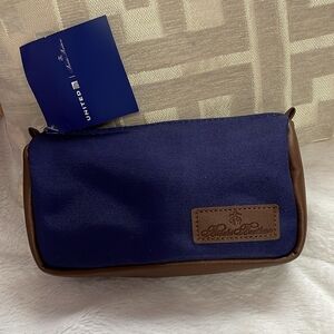 New Brooks Brothers Navy And Leather Brown Travel Kit/ With Amenities
